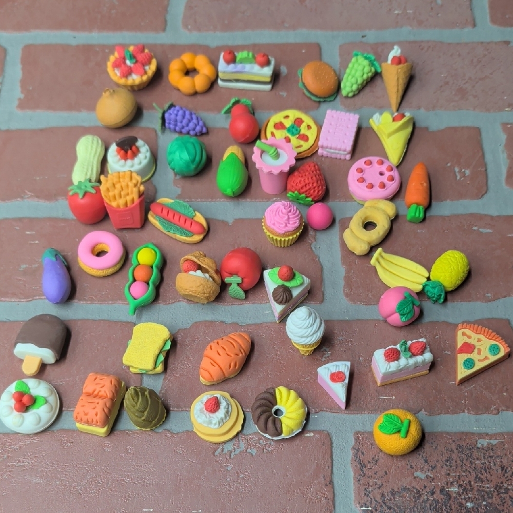 Assorted Colorful Mini Food Eraser Set for Kids Lot Of 48